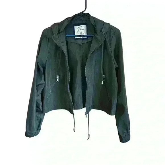 Ci Sono Olive Green Cropped Windbreaker Jacket Sz M - Picture 1 of 6